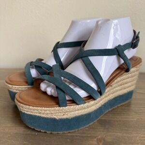 Zodiac Womens 9.5M Teal Blue Suede Strappy Yolanda Flatform Wedge Sandals Summer